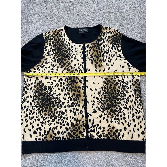 Extra Point Womens Leopard Print Cardigan Size 3X Sweater Black Tan Animal Print - Picture 3 of 7